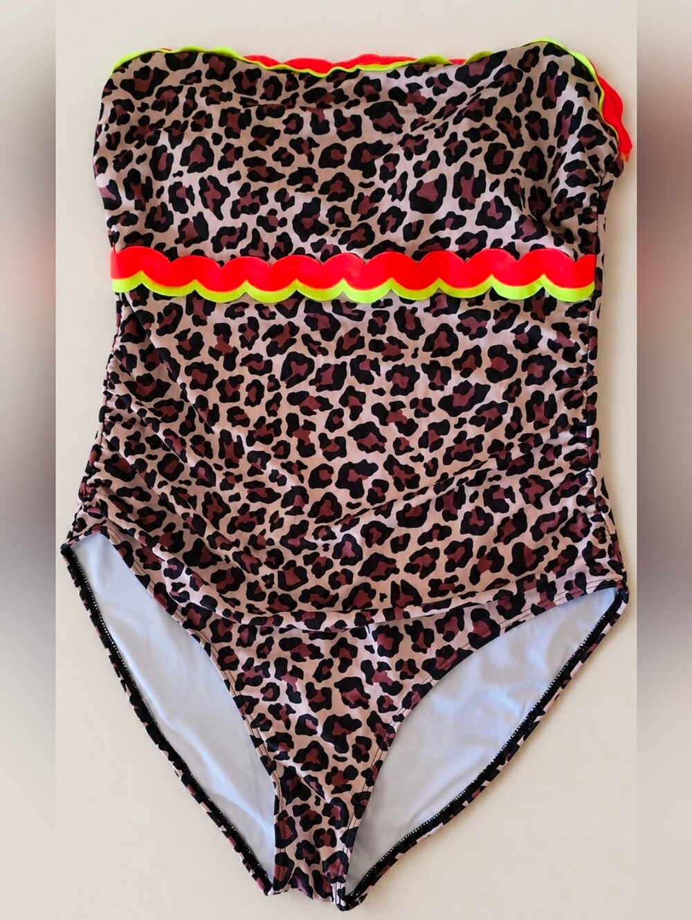 Popvil Tummy Control Leopard Print Swimsuit with Neon Trim- Size XL - Picture 4 of 6